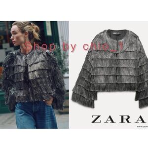 ZARA FRINGED JACKET WITH METALLIC THREAD Silver Fringe Detail Bloggers favorite